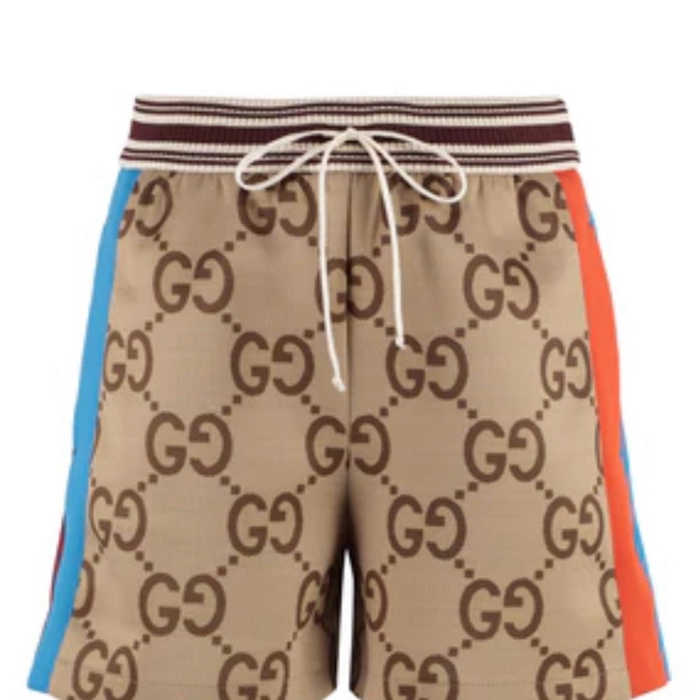 Gucci Men's Beige Logo Athletic Shorts
